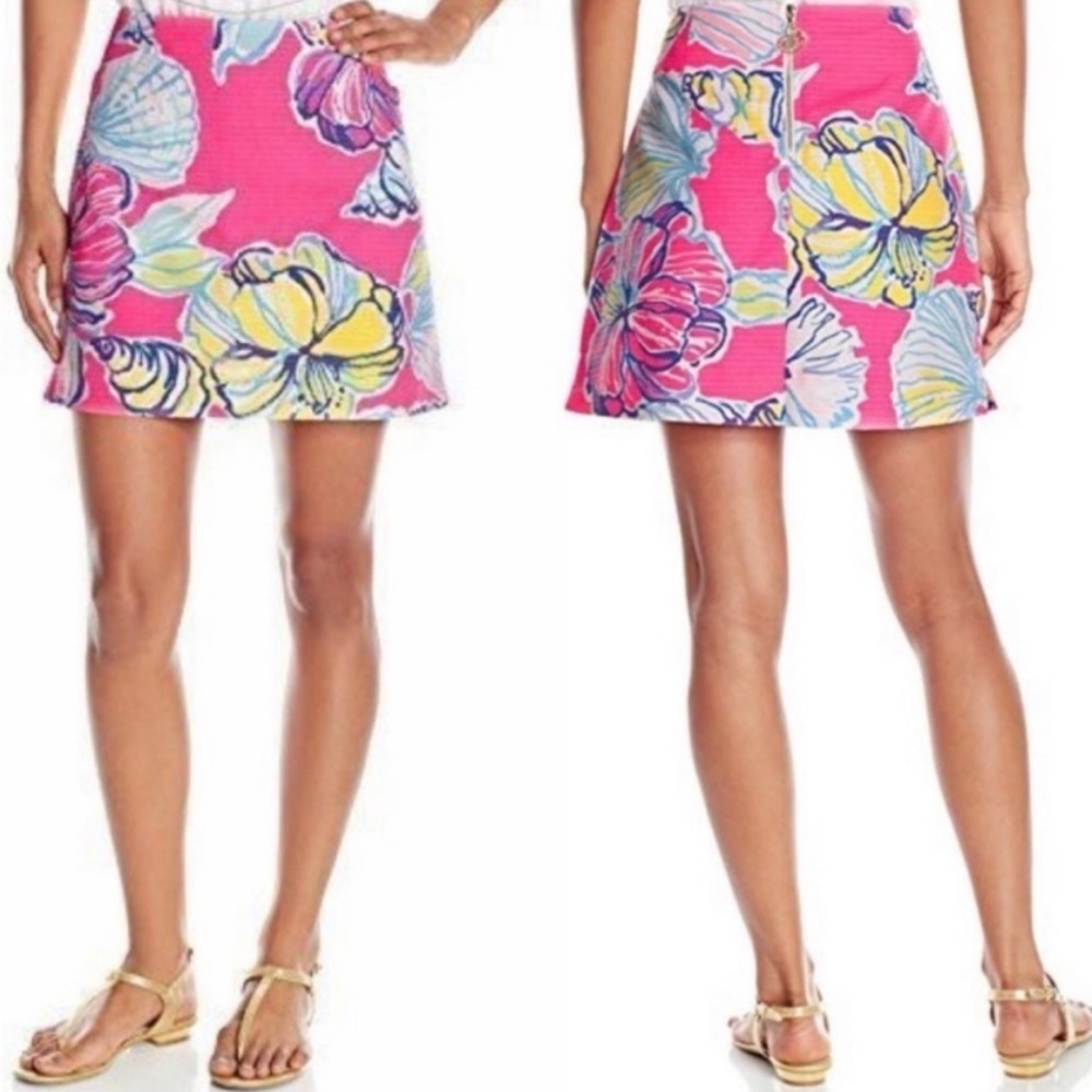 Lilly Pulitzer Hot Pink Floral A-Line Mini Skirt